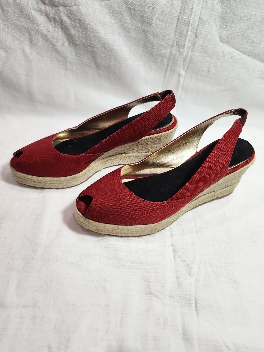 Jessica Simpson Red Canvas Slingback Espadrille Wedge Sandals Size 8